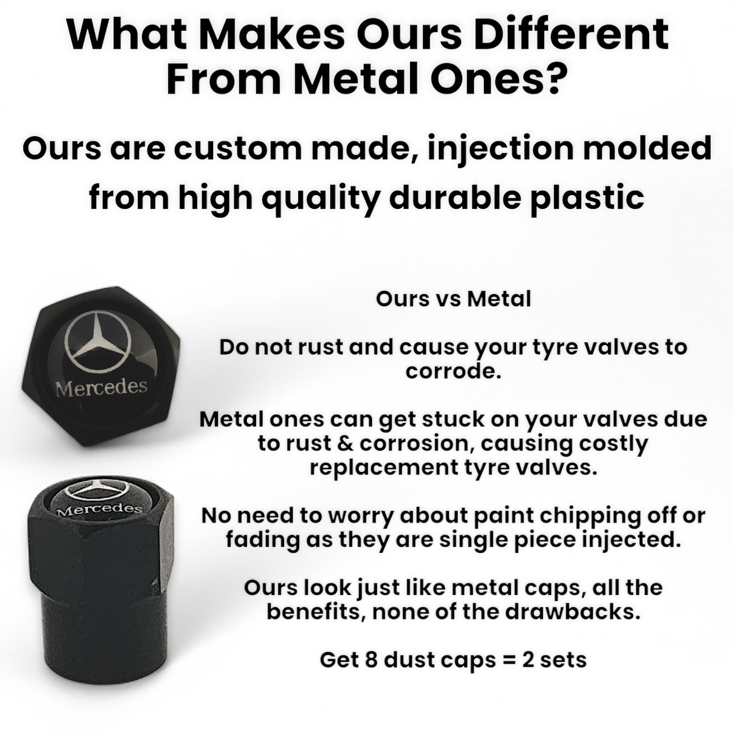 Mercedes Benz Dust Caps Anti Rust & Corrosion - Plastic Mercedes Tyre Valve Caps