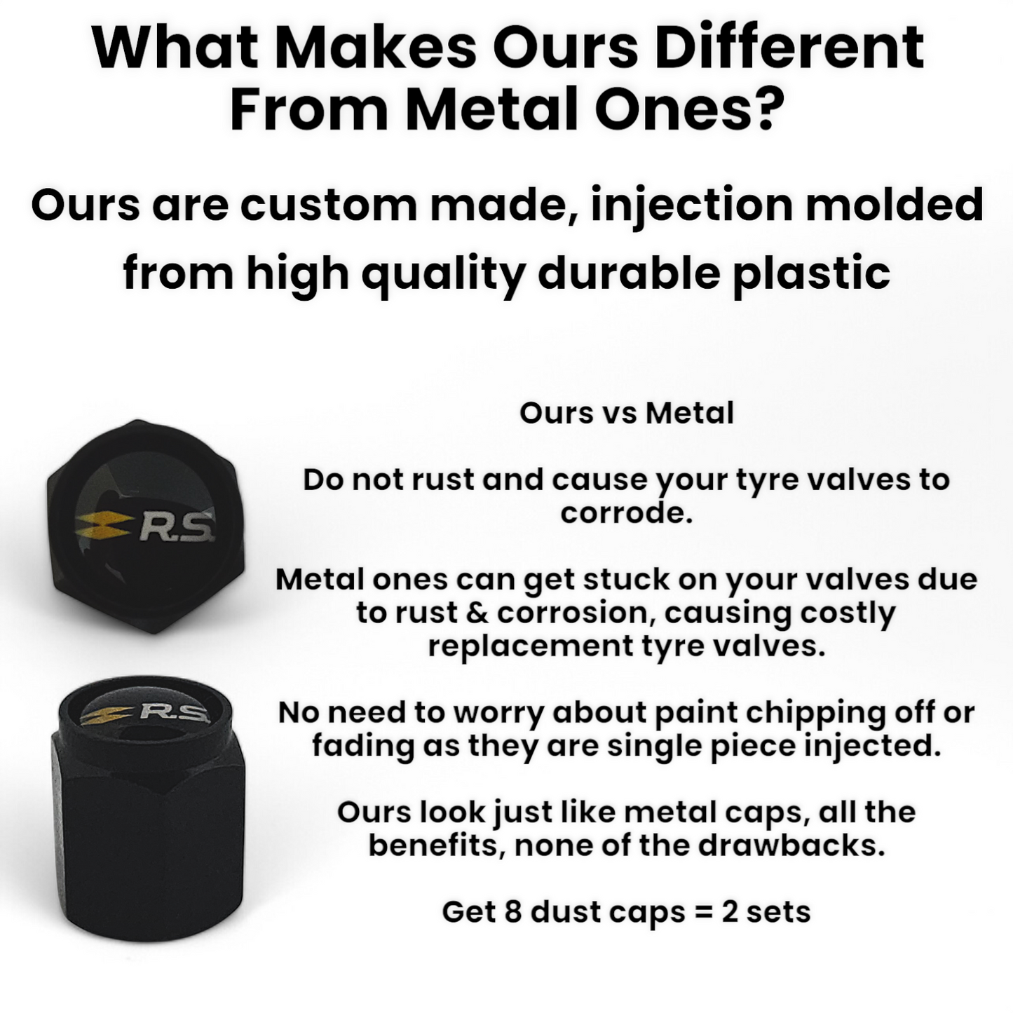Renault R.S. Dust Caps x 8 New Logo Anti Rust & Corrosion - Plastic R.S. Tyre Valve Caps