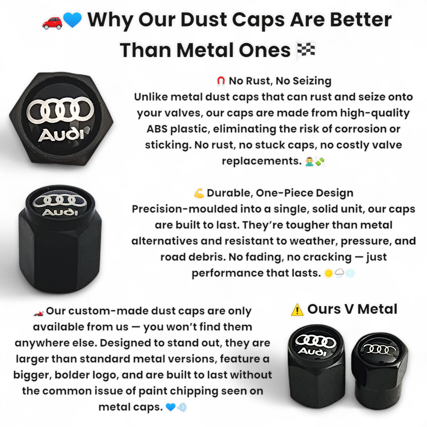 Audi Dust Caps x 8 Anti Rust & Corrosion - Plastic Audi Tyre Valve Caps
