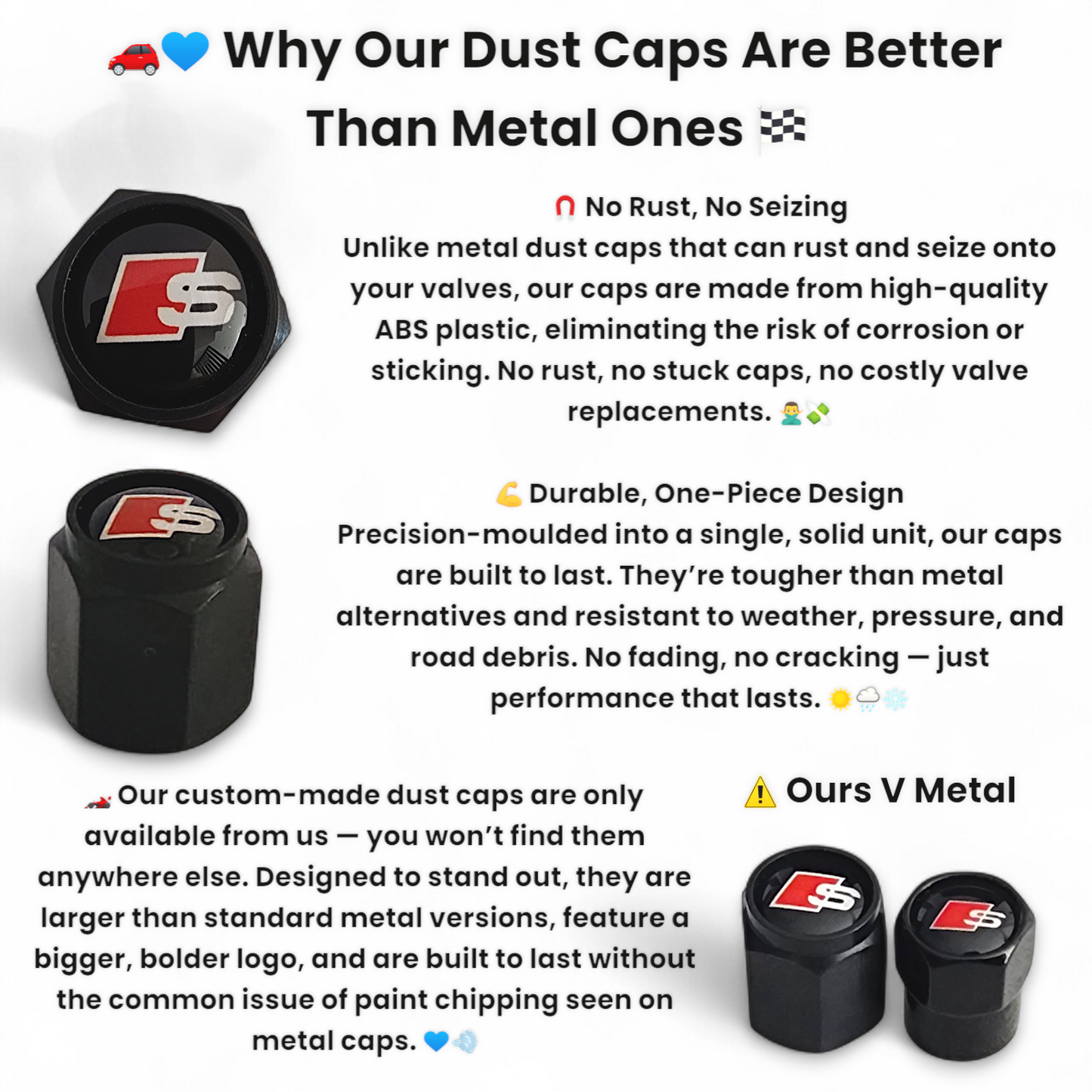 Audi Dust Caps x 8 - S & S Line Anti Rust & Corrosion - Plastic Audi Tyre Valve Caps