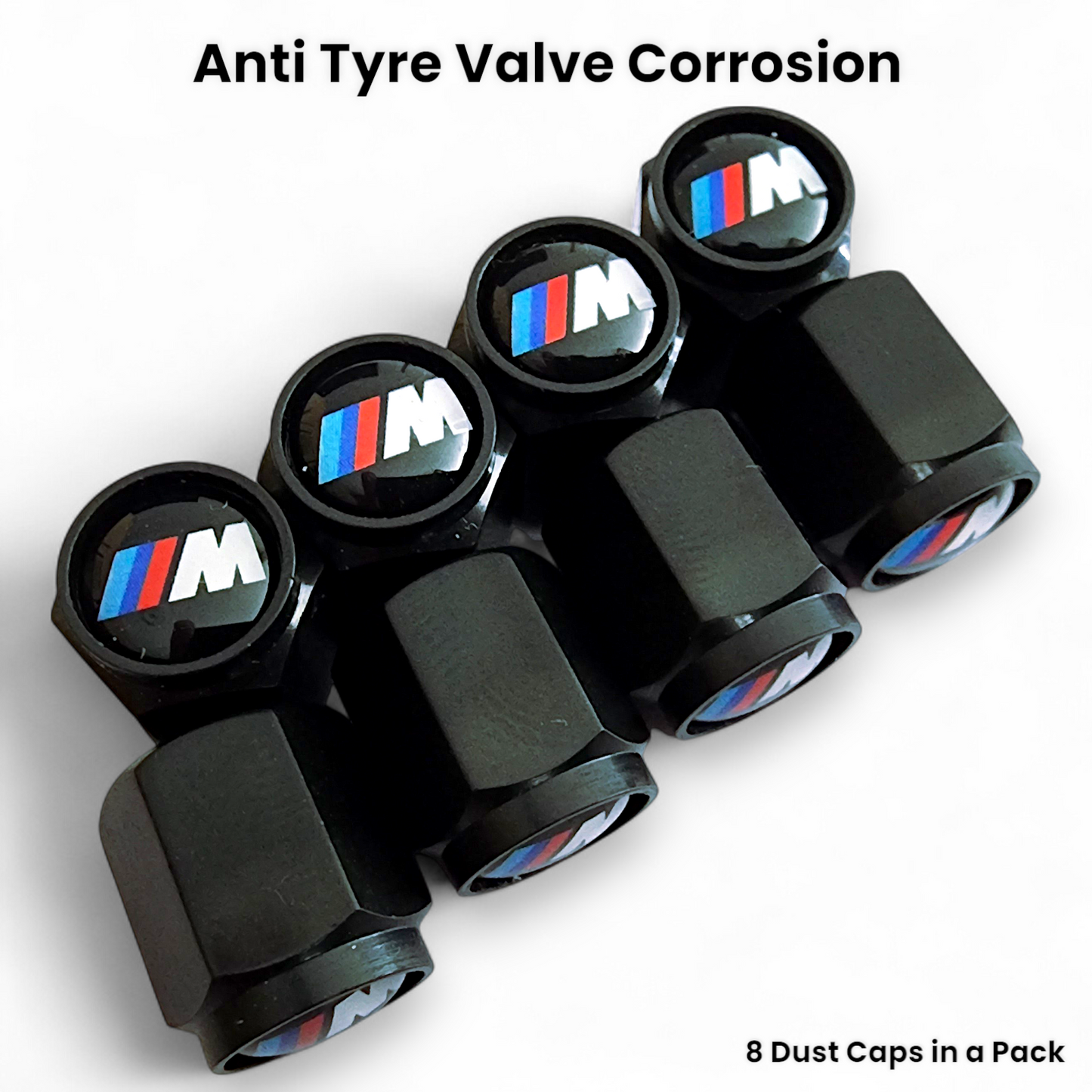 BMW Dust Caps x 8 - M Logo Anti Rust & Corrosion - Plastic BMW Tyre Valve Caps