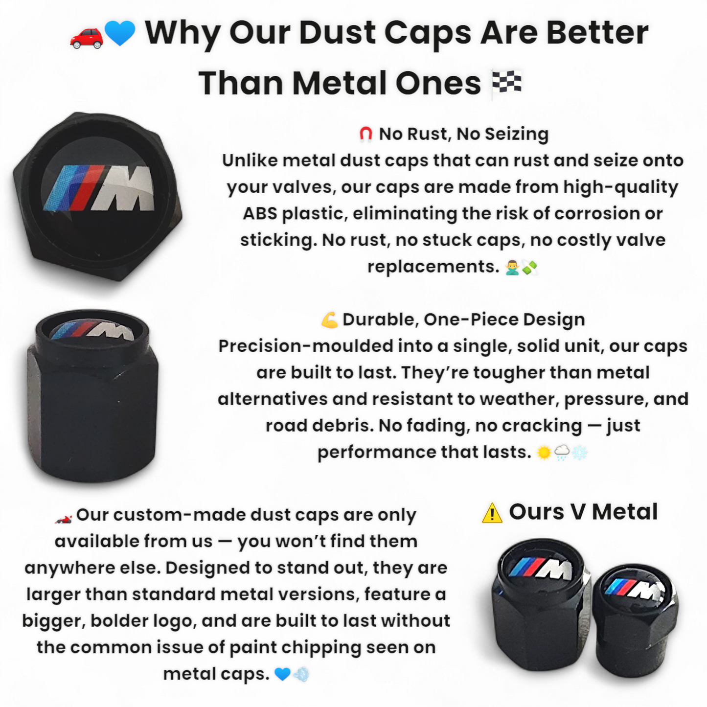 BMW Dust Caps x 8 - M Logo Anti Rust & Corrosion - Plastic BMW Tyre Valve Caps