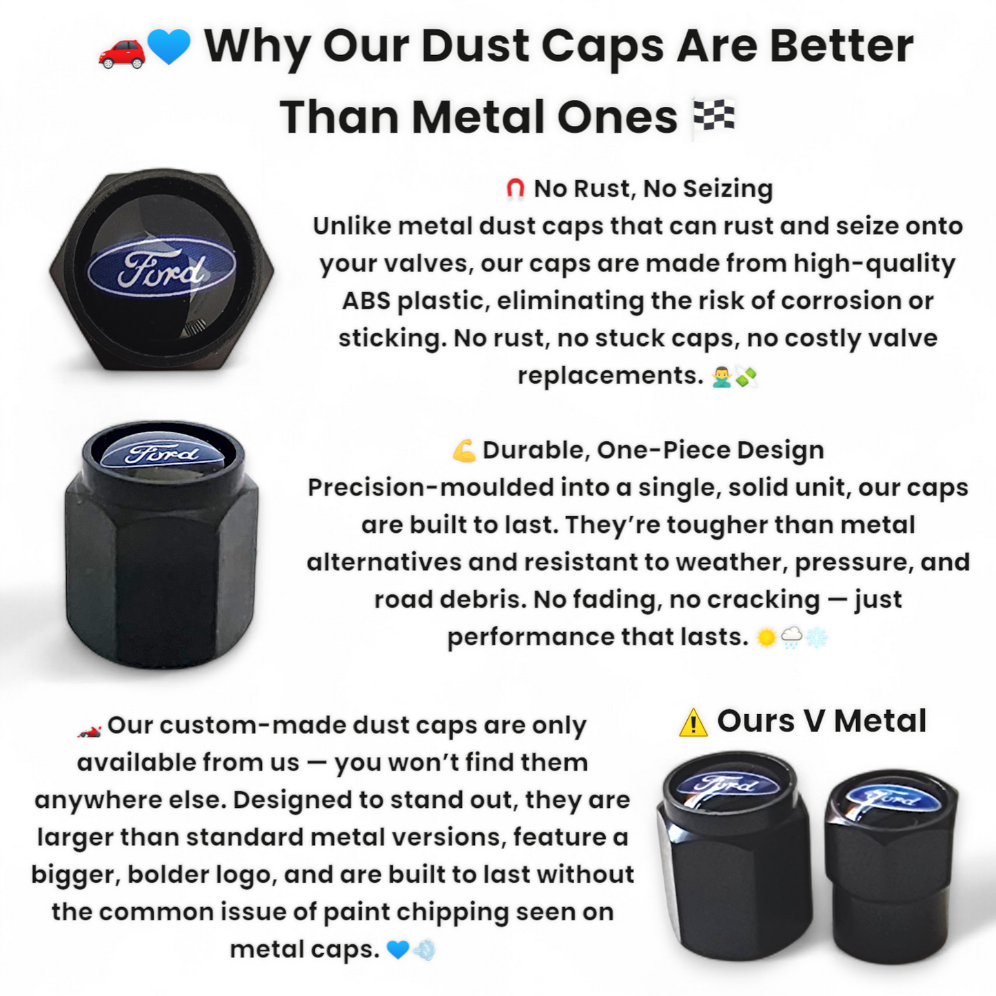 Ford Dust Caps x 8 Anti Rust & Corrosion - Plastic Ford Tyre Valve Caps