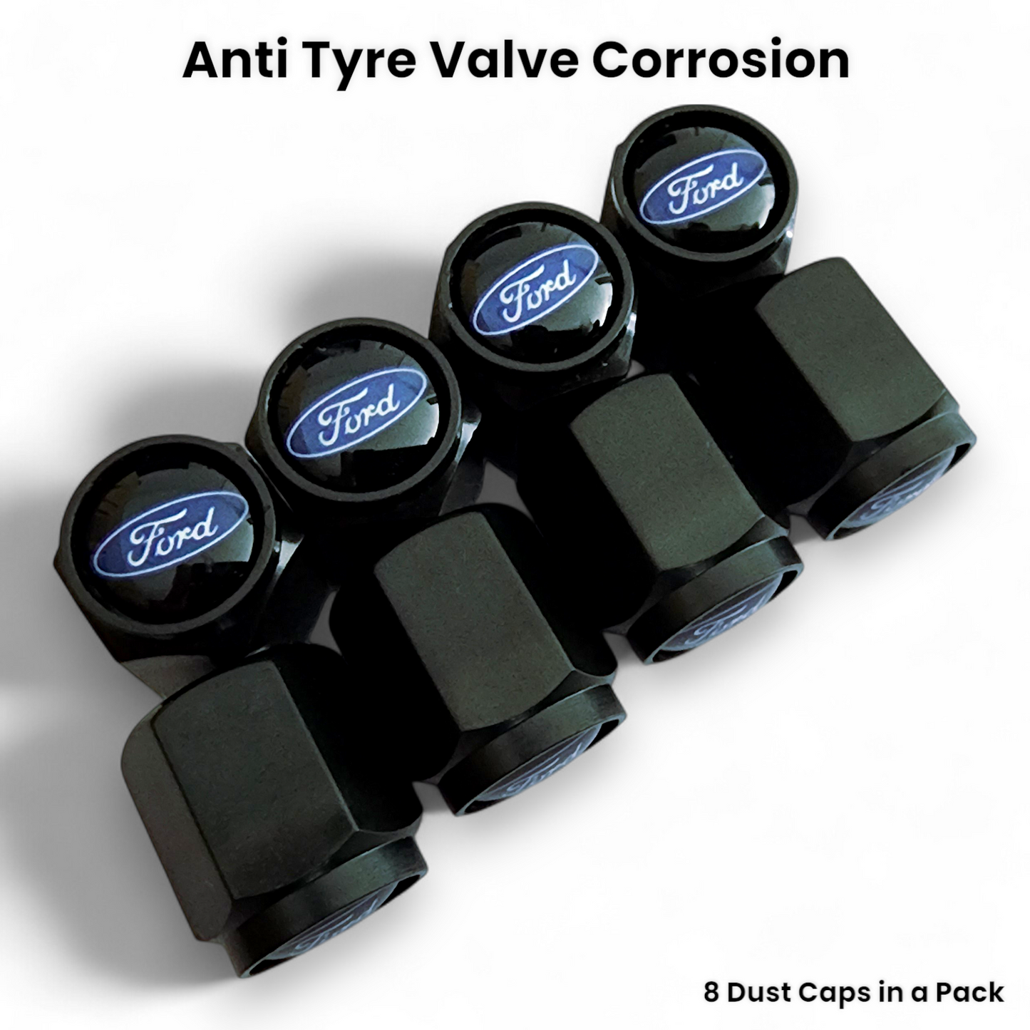 Ford Dust Caps x 8 Anti Rust & Corrosion - Plastic Ford Tyre Valve Caps