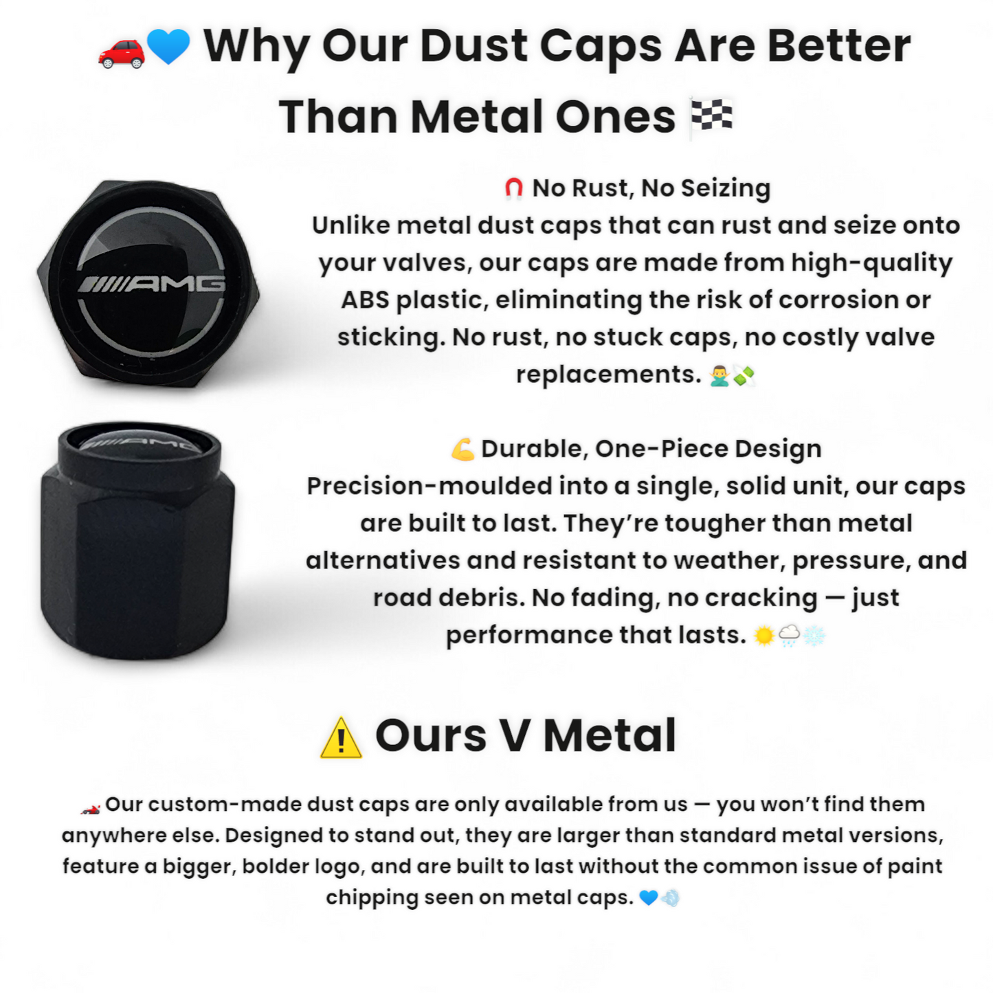 Mercedes Benz AMG Dust Caps x 8 Anti Rust & Corrosion - Plastic AMG Tyre Valve Caps