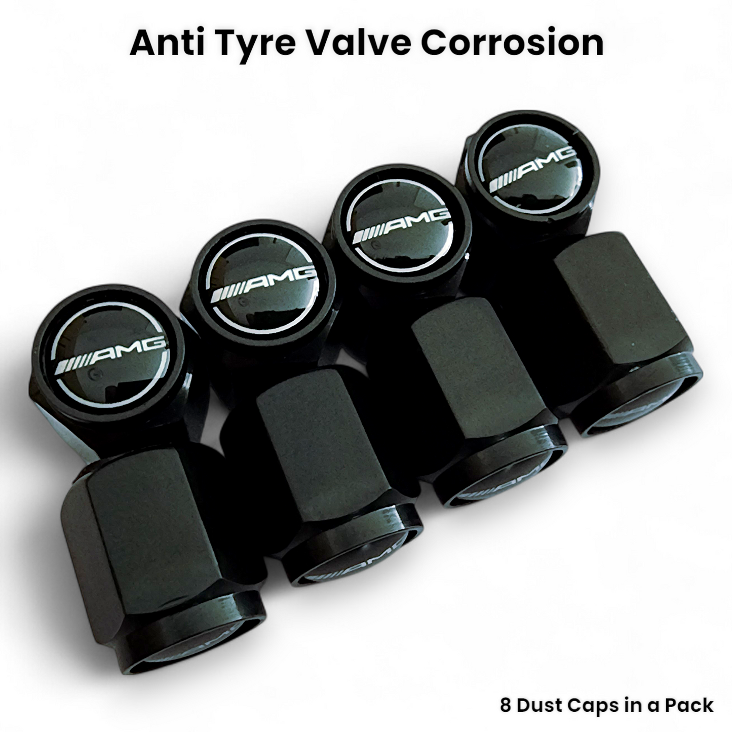 Mercedes Benz AMG Dust Caps x 8 Anti Rust & Corrosion - Plastic AMG Tyre Valve Caps