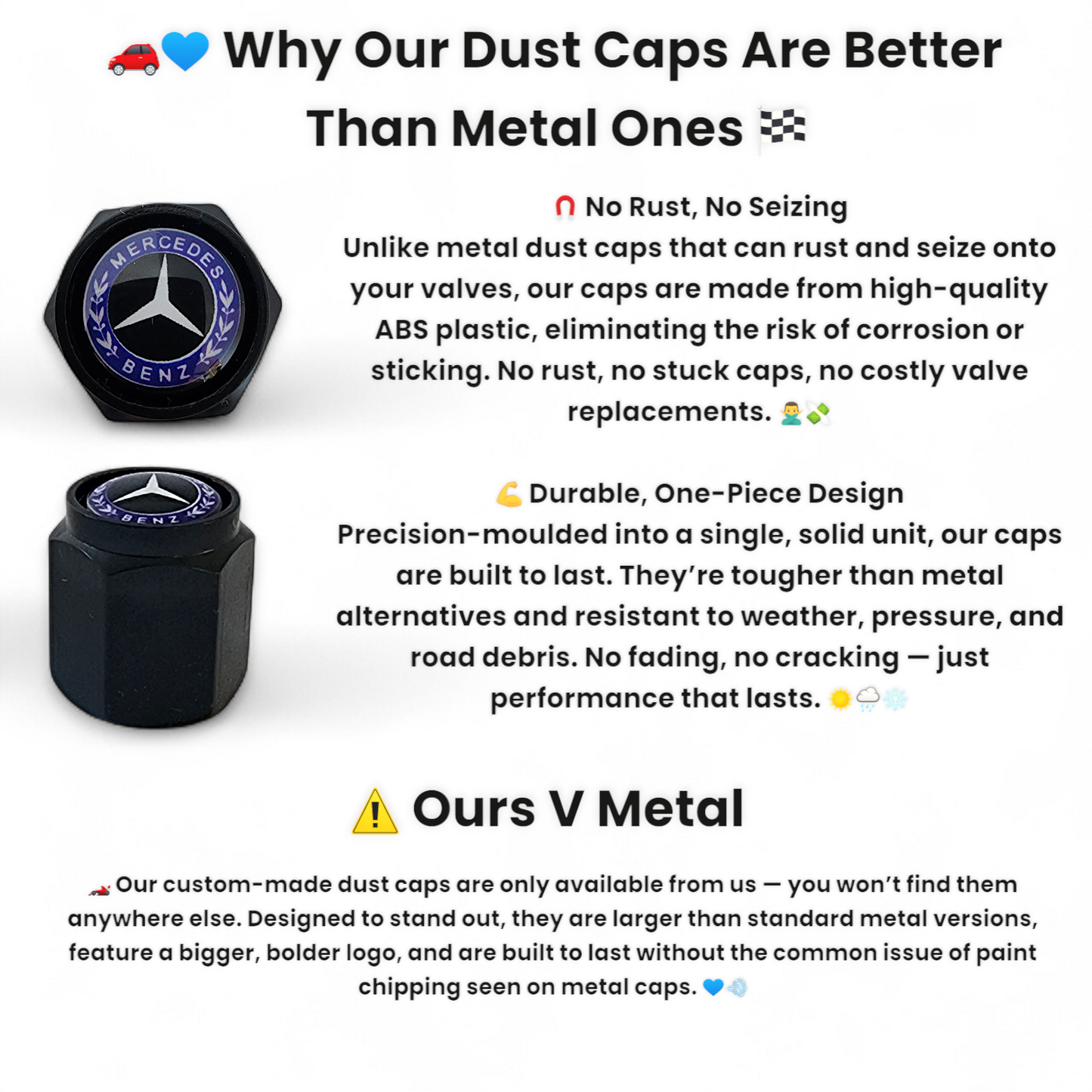 Mercedes Benz Dust Caps x 8 Anti Rust & Corrosion - Plastic Mercedes Tyre Valve Caps