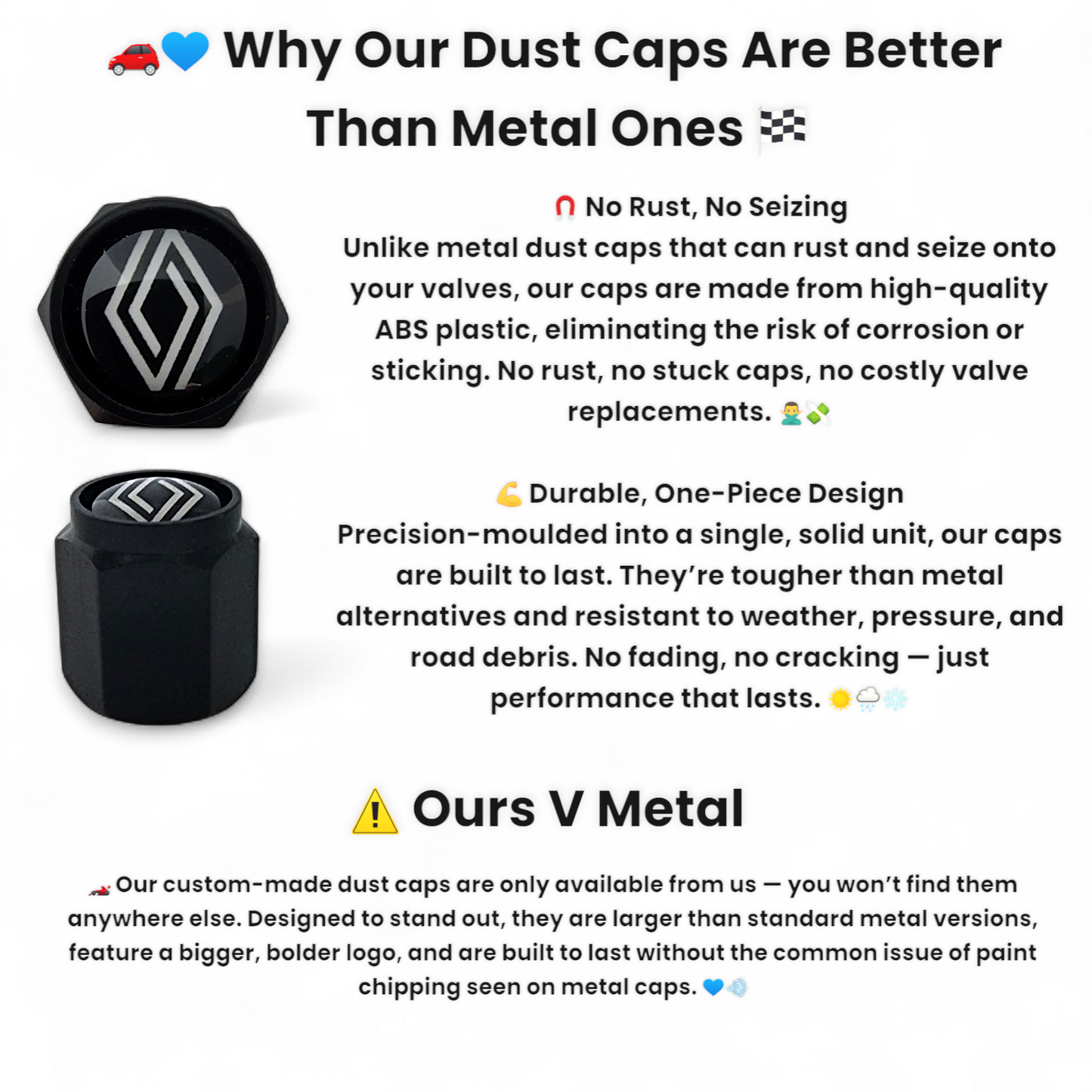 Renault Dust Caps x 8 Anti Rust & Corrosion - Renault Tyre Valve Caps