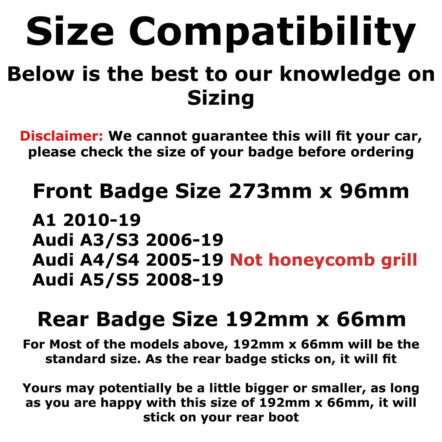 Audi Badges - Front & Rear Gloss Black Emblems - A1 A3 A4 A5, S3, S4, S5