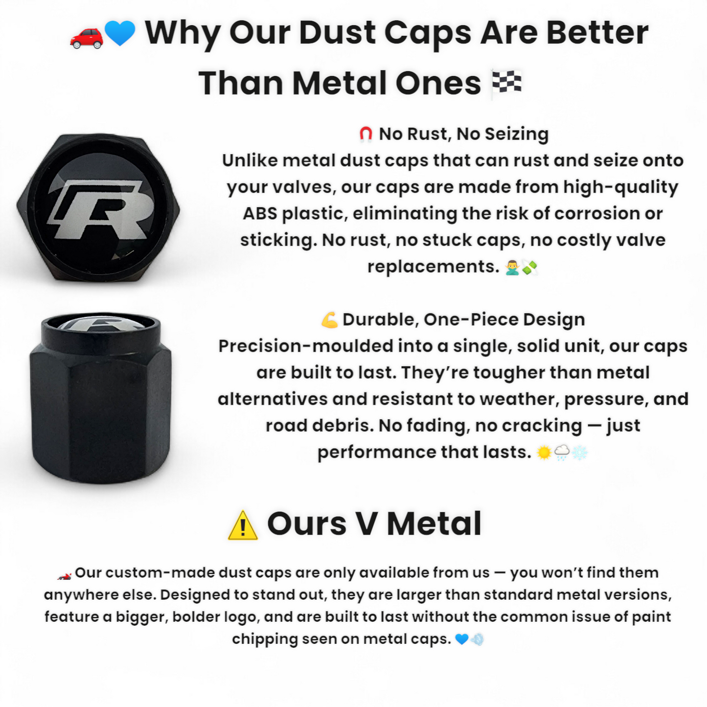 VW R Dust Caps x 8 Anti Rust & Corrosion - R Line Tyre Valve Caps