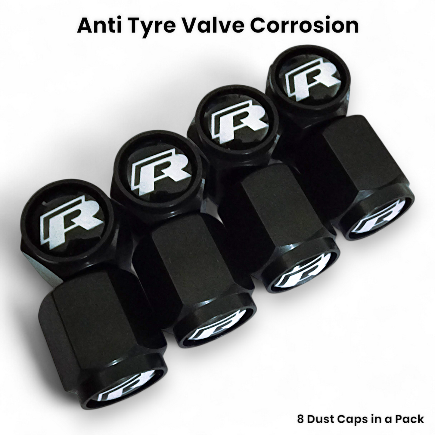 VW R Dust Caps x 8 Anti Rust & Corrosion - R Line Tyre Valve Caps