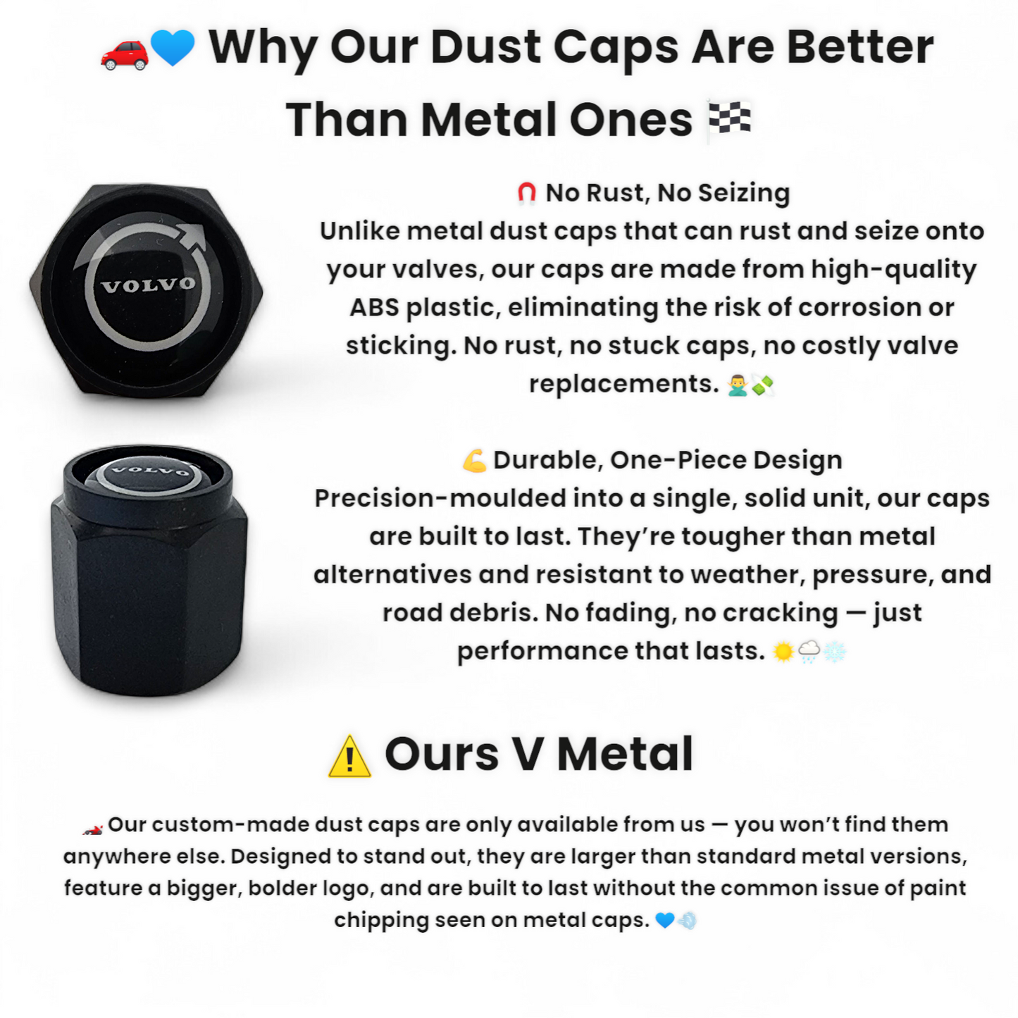 Volvo Dust Caps x 8 Anti Rust & Corrosion - Volvo Tyre Valve Caps