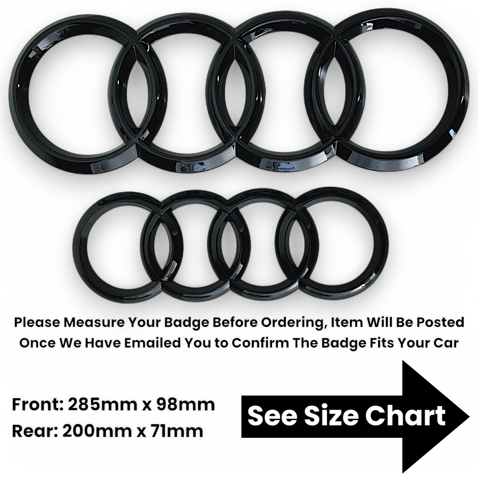 Audi Badges - Front & Rear Gloss Black Emblems - A1 A3 A4 A5, S3, S4 ...