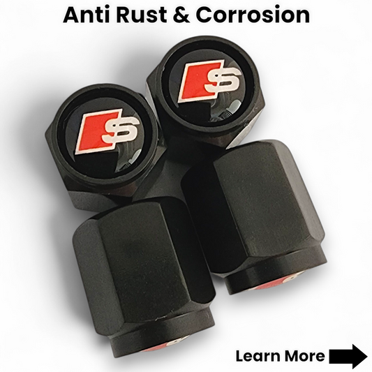 Audi Dust Caps x 8 - S & S Line Anti Rust & Corrosion - Plastic Audi Tyre Valve Caps