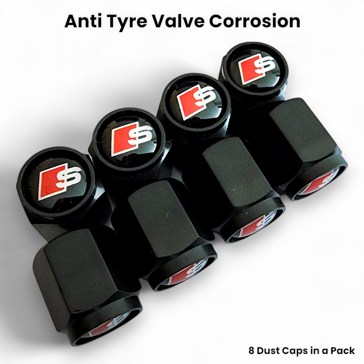 Audi Dust Caps x 8 - S & S Line Anti Rust & Corrosion - Plastic Audi Tyre Valve Caps