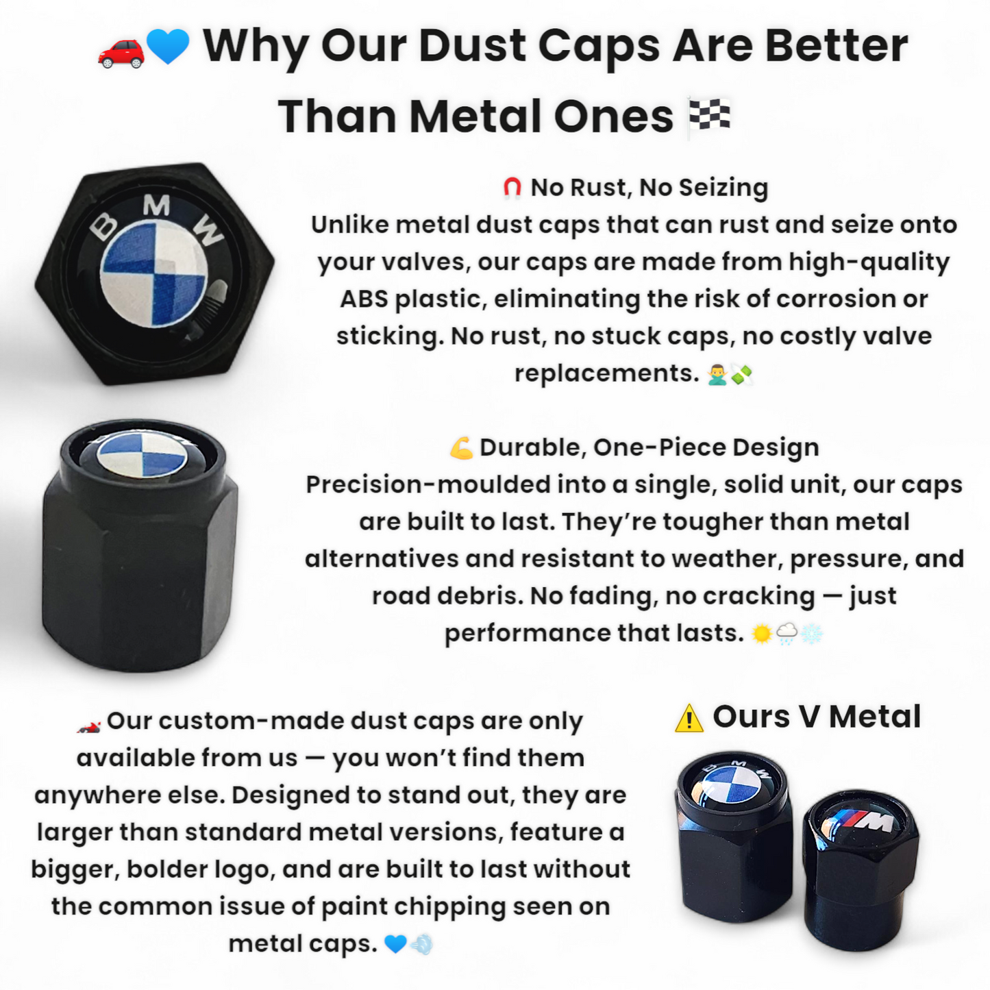 BMW Dust Caps Original Logo Anti Rust & Corrosion - Plastic BMW Tyre Valve Caps