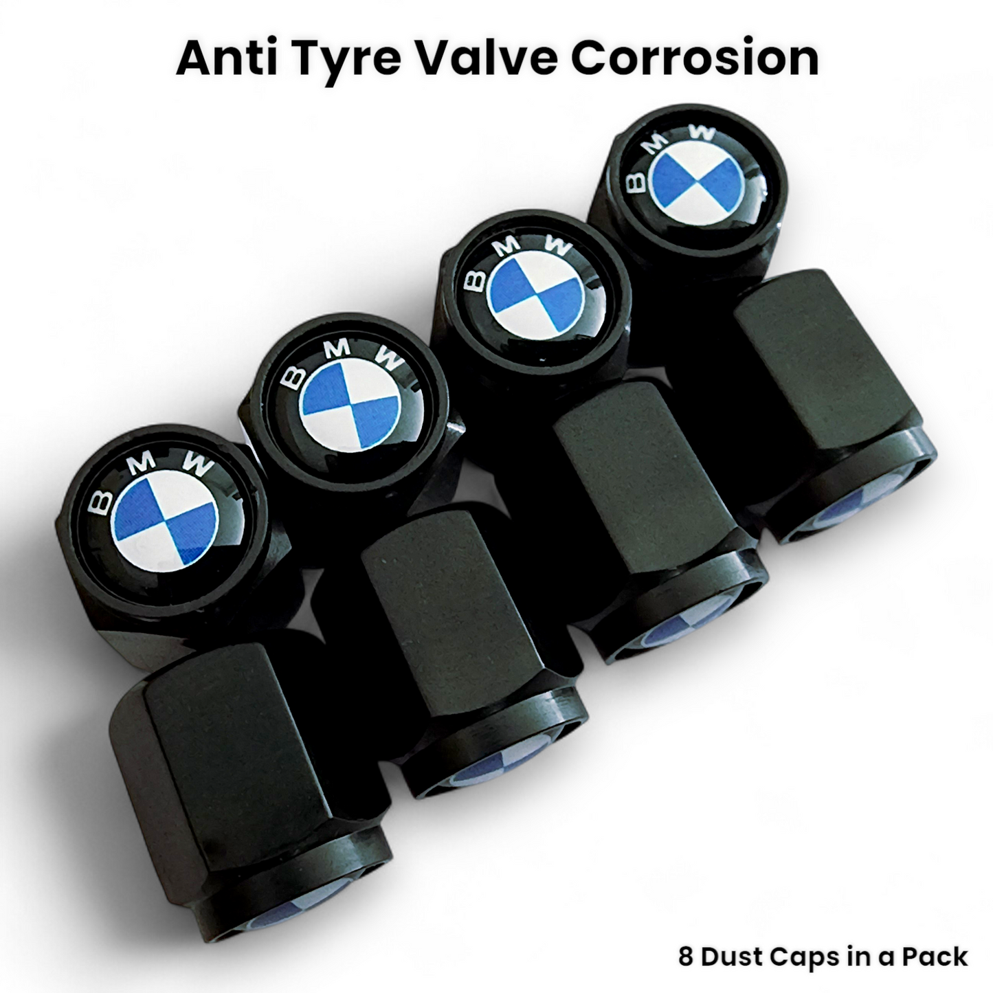 BMW Dust Caps x 8 - Original Logo Anti Rust & Corrosion - Plastic BMW Tyre Valve Caps