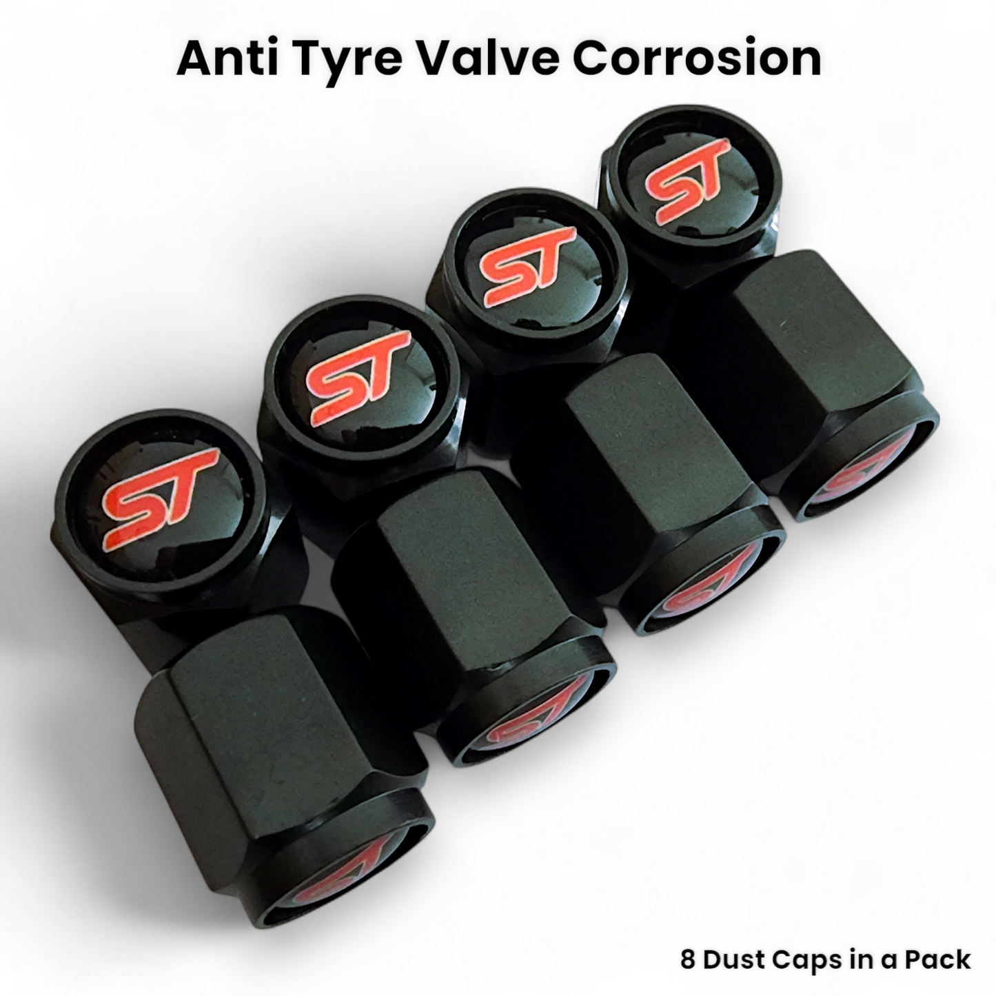 Ford ST Dust Caps x 8 Anti Rust & Corrosion - Plastic Ford ST Tyre Valve Caps