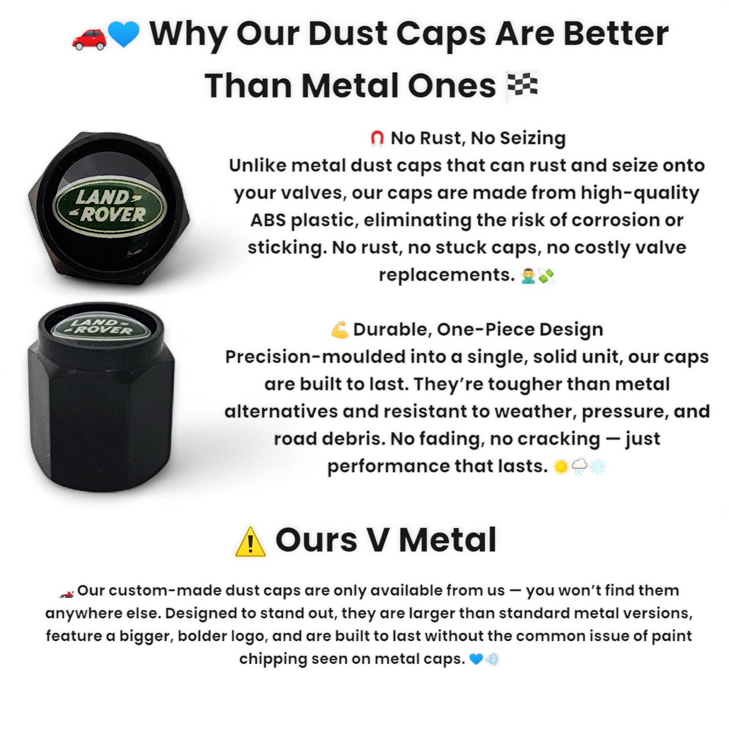 Land Rover Dust Caps x 8 Anti Rust & Corrosion - Land Rover Tyre Valve Caps