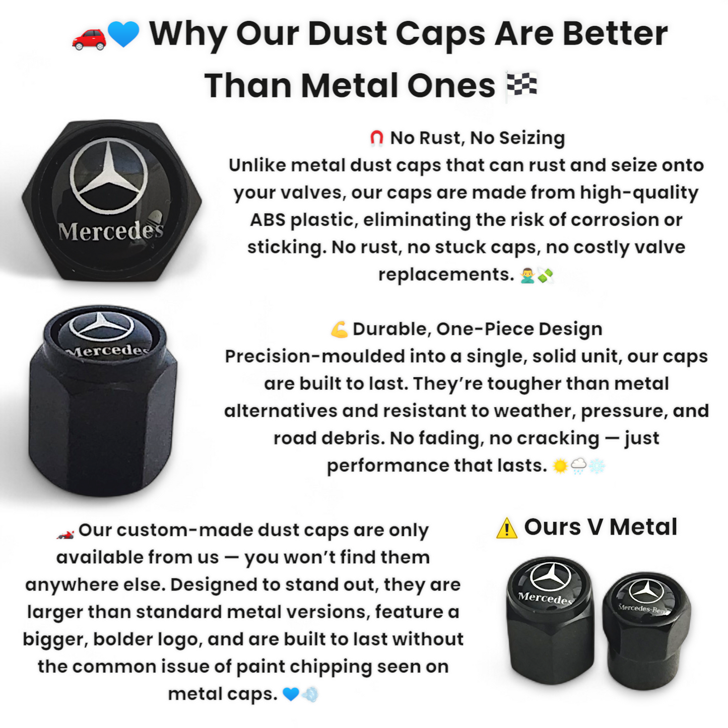 Mercedes Benz Dust Caps x 8 Anti Rust & Corrosion - Plastic Mercedes Tyre Valve Caps