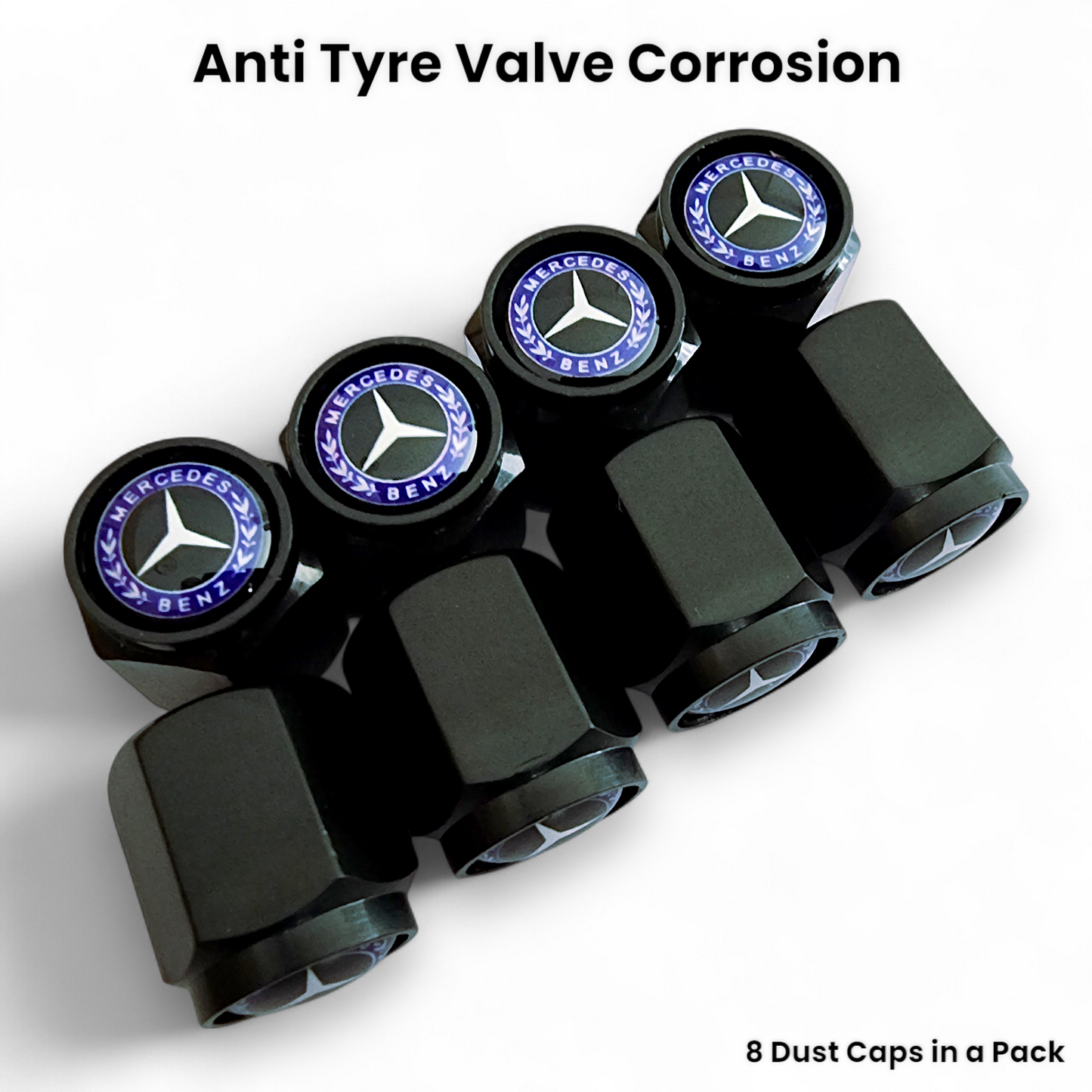 Mercedes Benz Dust Caps x 8 Anti Rust & Corrosion - Plastic Mercedes Tyre Valve Caps