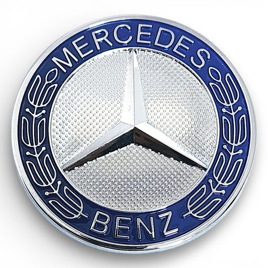 Mercedes Bonnet Badge Blue & Silver