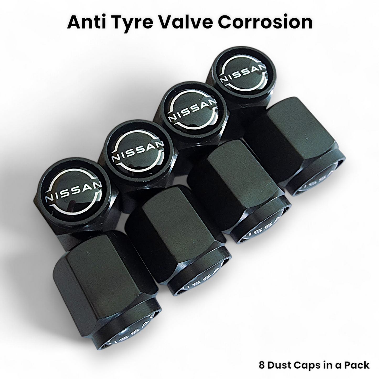 Nissan Dust Caps x 8 Anti Rust & Corrosion - Nissan Tyre Valve Caps