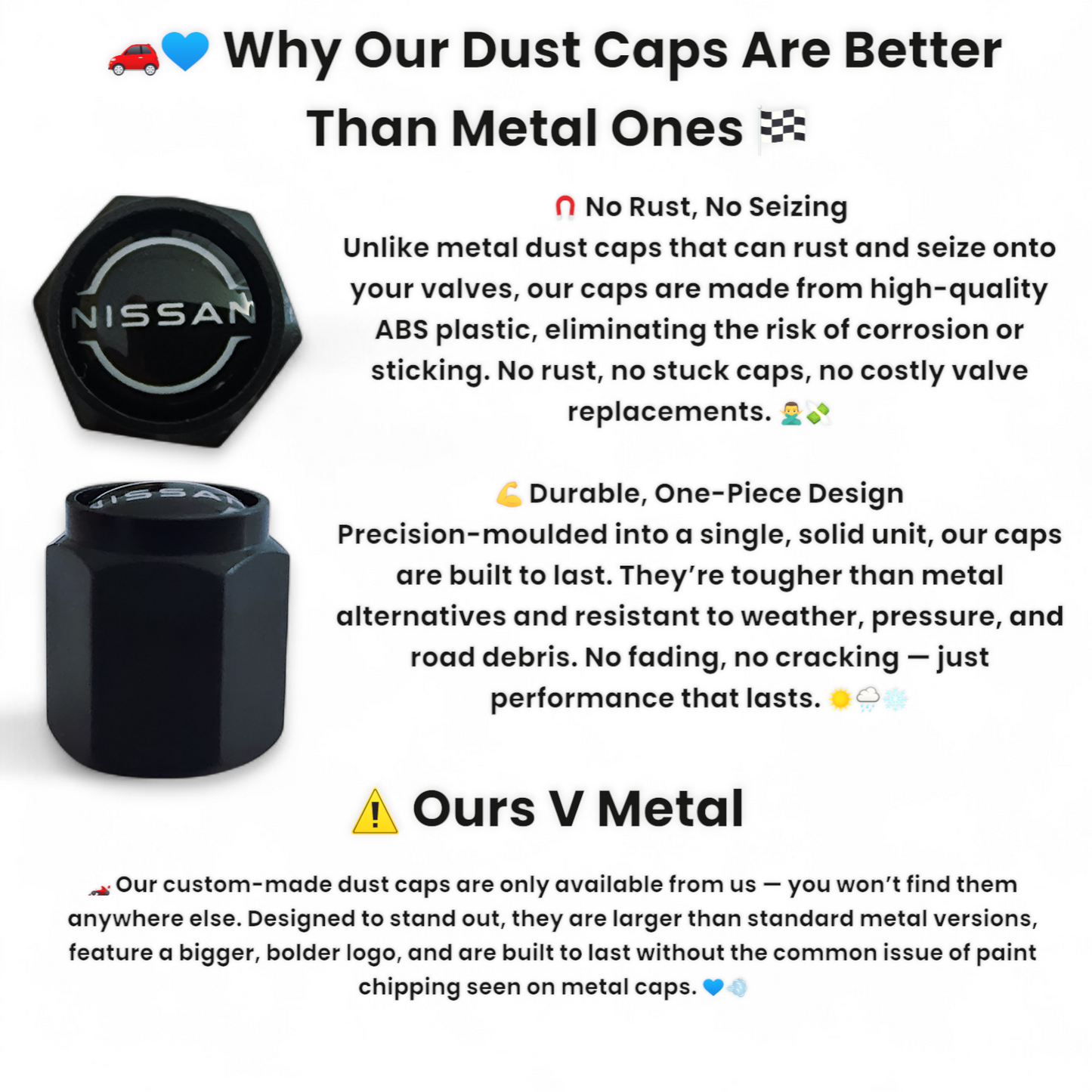 Nissan Dust Caps x 8 Anti Rust & Corrosion - Nissan Tyre Valve Caps