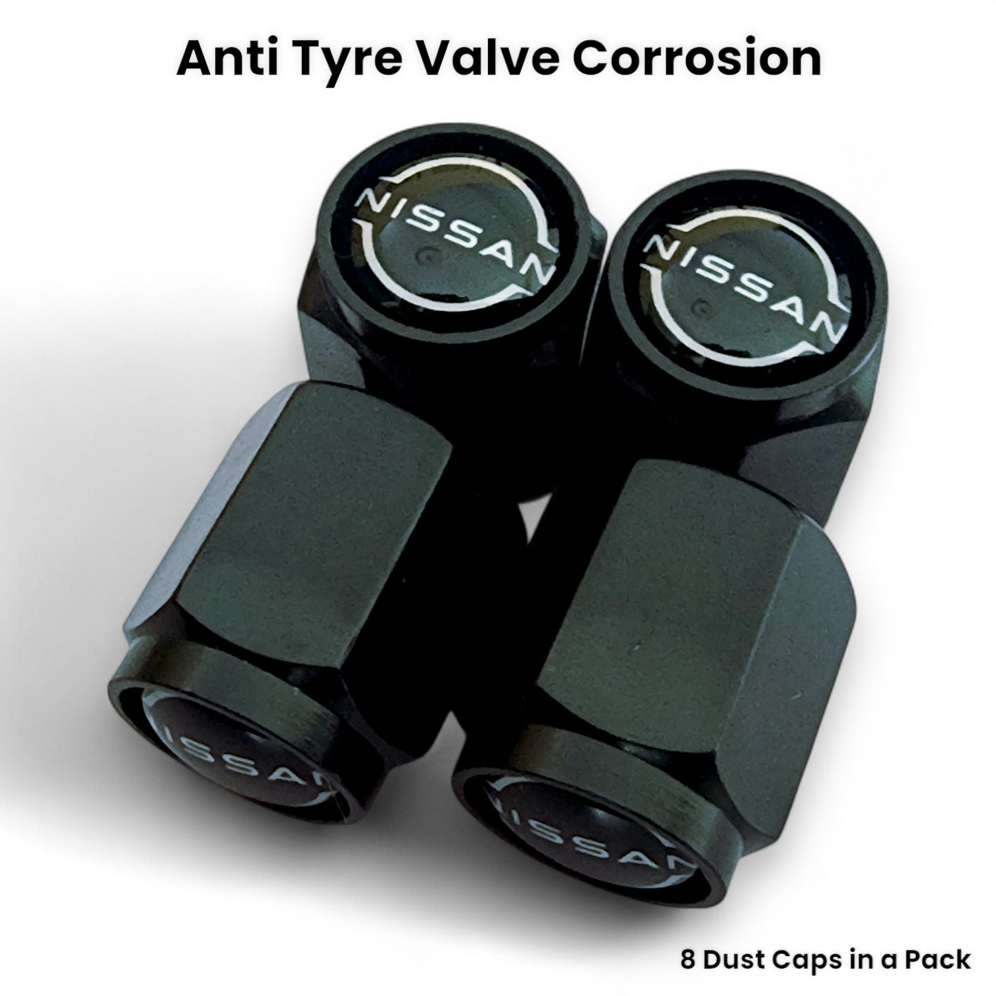 Nissan Dust Caps x 8 Anti Rust & Corrosion - Nissan Tyre Valve Caps